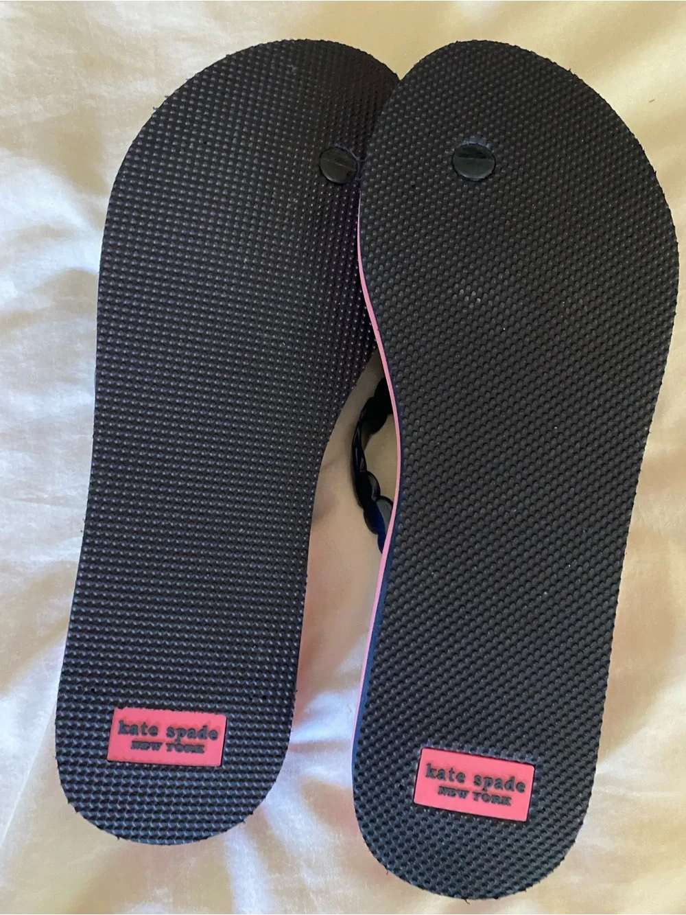 Kate Spade Wedge Thong Sandal Pink/Red/Blue Lips 3D Satin/Mesh Flower Detail 10